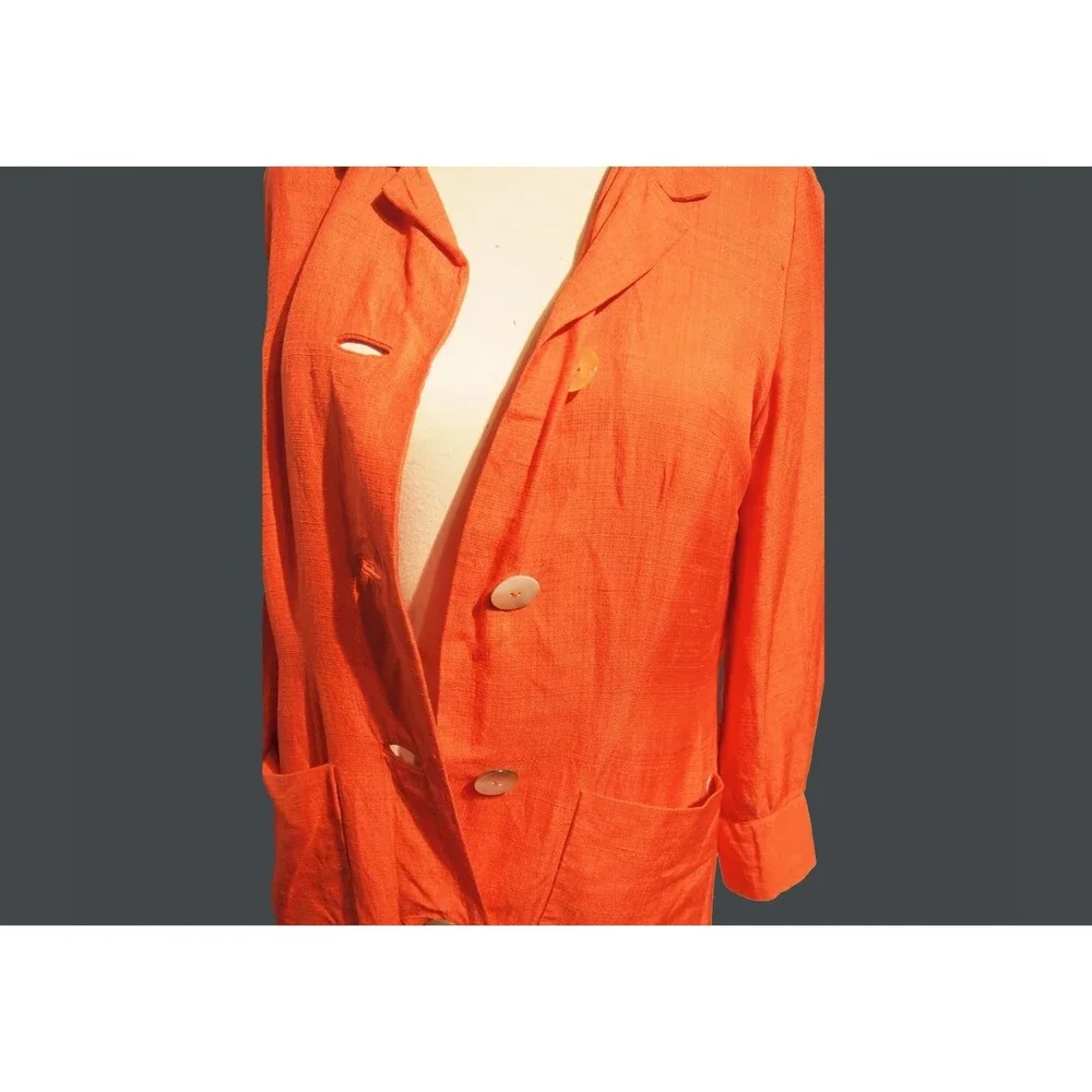 Vintage 60s Barney Max Orange Twilled Silk Shift Dress Long Sleeve Button Medium - Picture 12 of 12